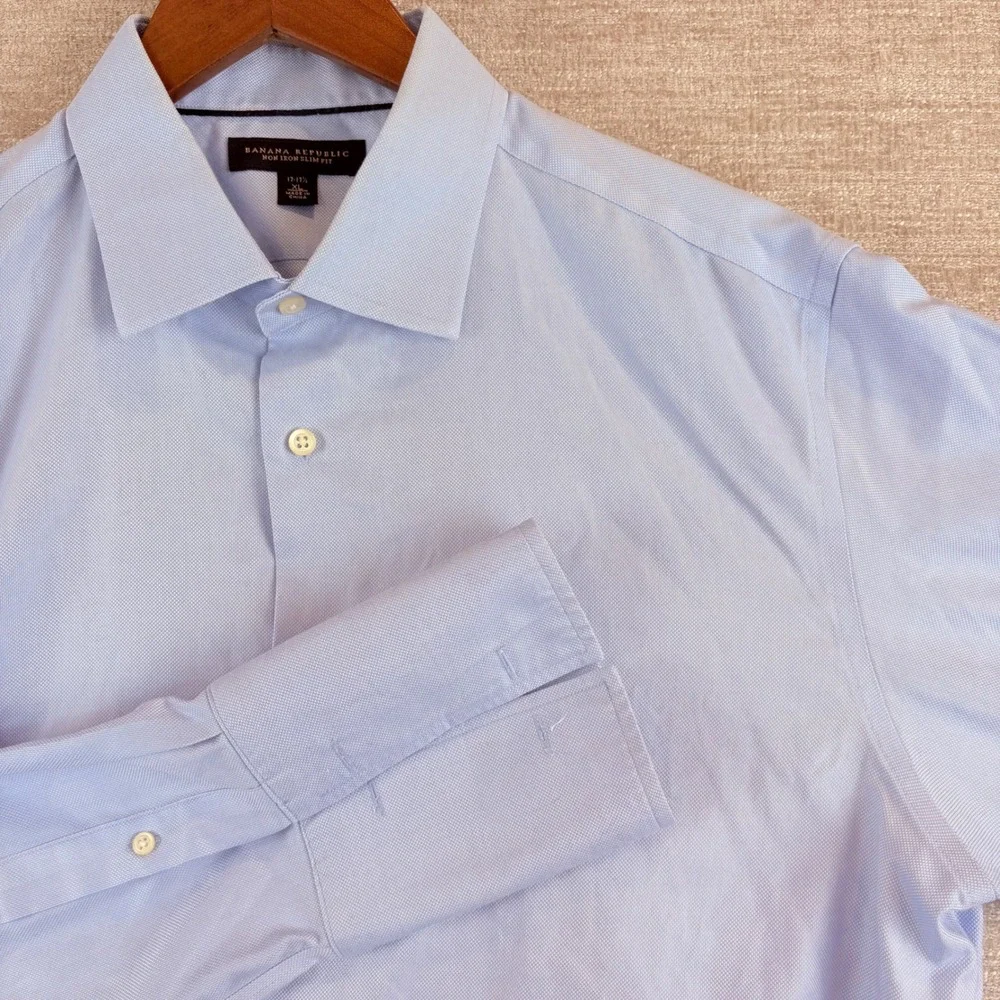 Banana Republic 17-17.5 XL Slim Fit No-Iron French Cuff Royal Oxford Dress Shirt